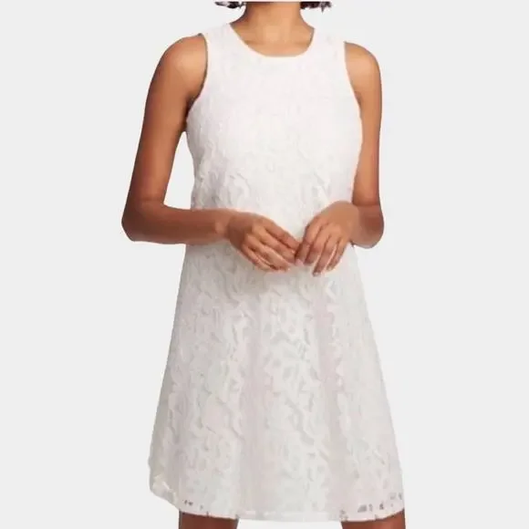 Tommy Hilfiger Sleeveless White Floral Lace A-Line Dress, Size 6 - Picture 1 of 13
